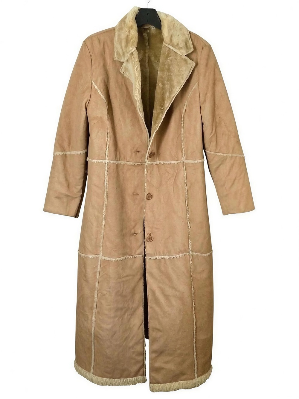Women's Long Tan Shearling Utility Coat